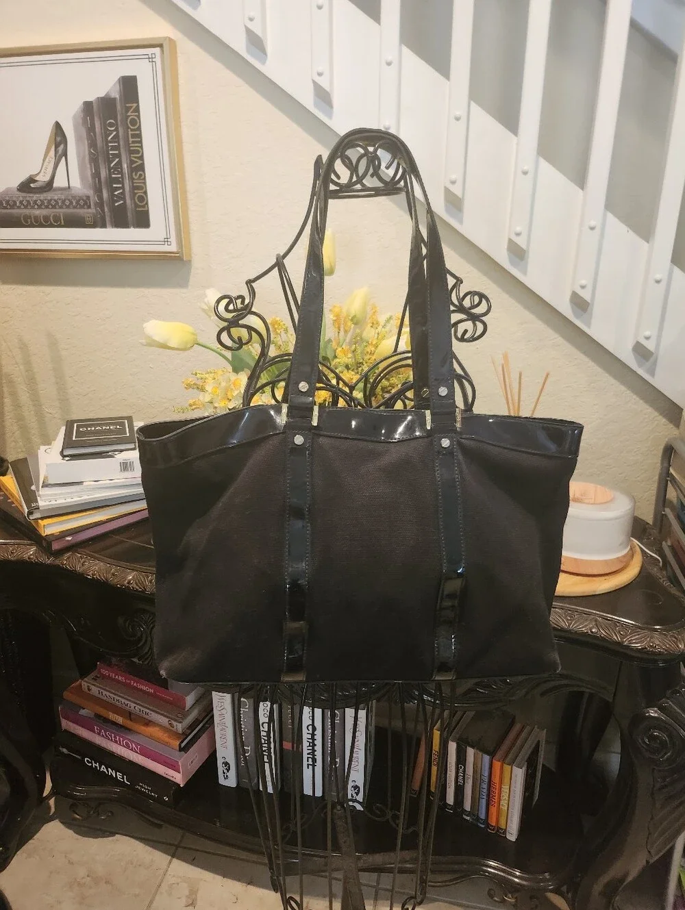 Tory Burch canvas and patent leather shoulder bag